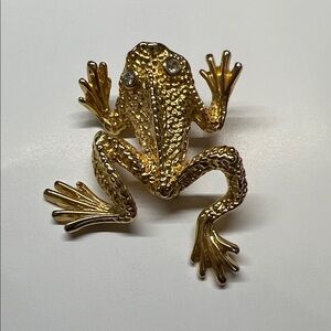 Vintage Gold Frog Brooch with Silver Accents